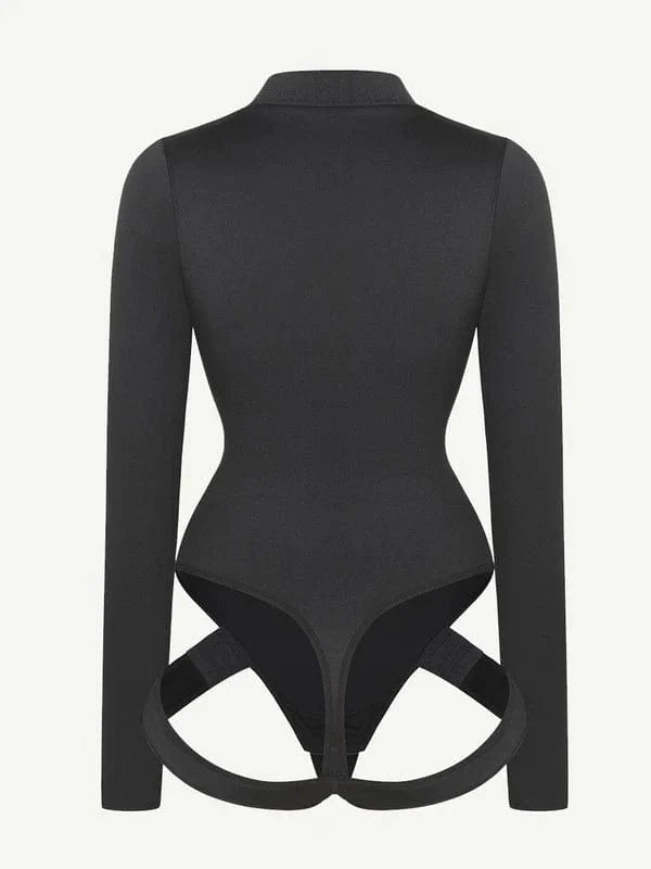 CurvyPower | NL bodysuit Deep V Neck Long Sleeve Shapewear Thong Bodysuit