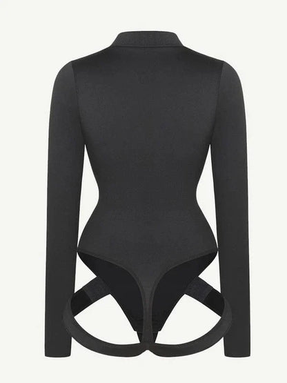 CurvyPower | NL bodysuit Deep V Neck Long Sleeve Shapewear Thong Bodysuit