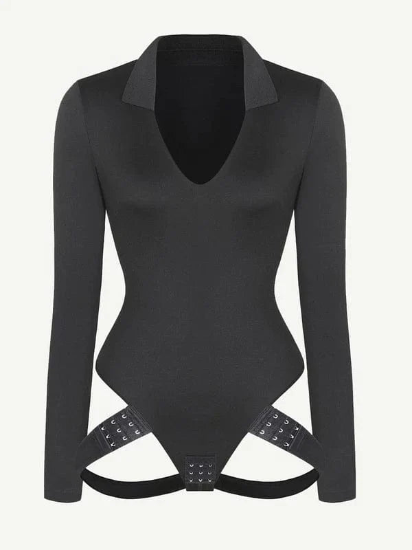CurvyPower | NL bodysuit Deep V Neck Long Sleeve Shapewear Thong Bodysuit