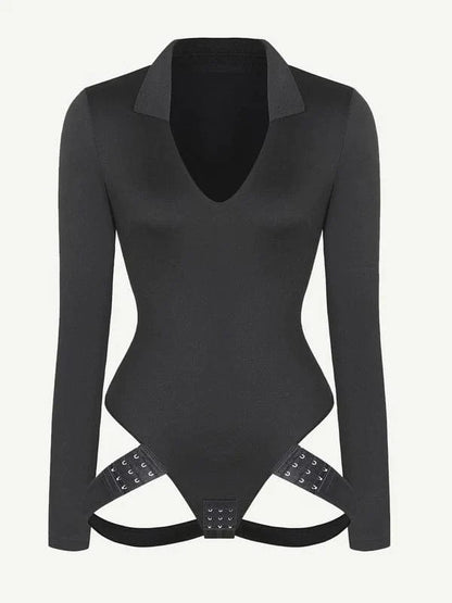 CurvyPower | NL bodysuit Deep V Neck Long Sleeve Shapewear Thong Bodysuit