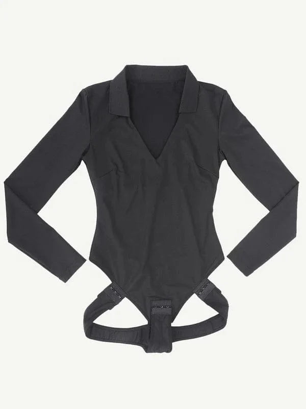 CurvyPower | NL bodysuit Deep V Neck Long Sleeve Shapewear Thong Bodysuit