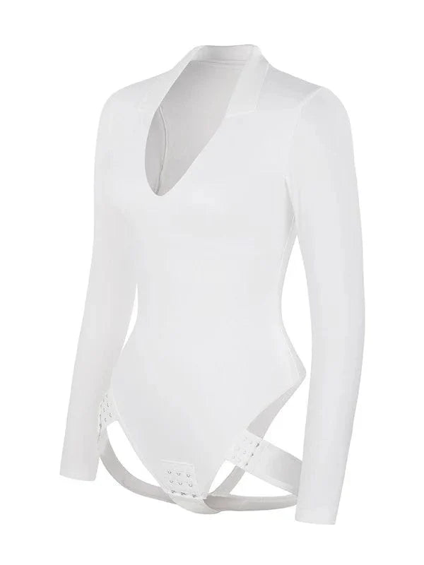 CurvyPower | NL bodysuit Deep V Neck Long Sleeve Shapewear Thong Bodysuit