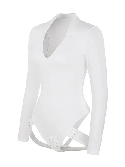 CurvyPower | NL bodysuit Deep V Neck Long Sleeve Shapewear Thong Bodysuit
