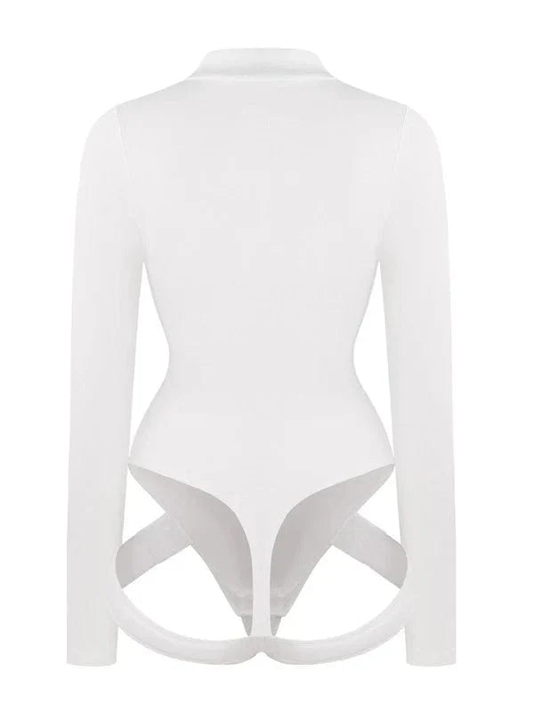 CurvyPower | NL bodysuit Deep V Neck Long Sleeve Shapewear Thong Bodysuit