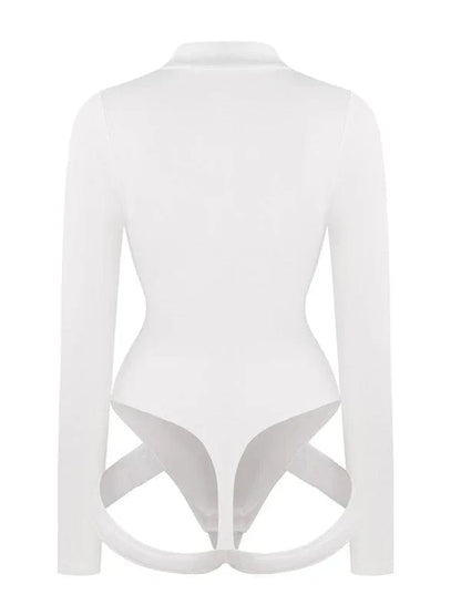 CurvyPower | NL bodysuit Deep V Neck Long Sleeve Shapewear Thong Bodysuit