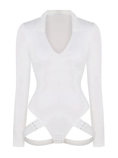 CurvyPower | NL bodysuit Deep V Neck Long Sleeve Shapewear Thong Bodysuit
