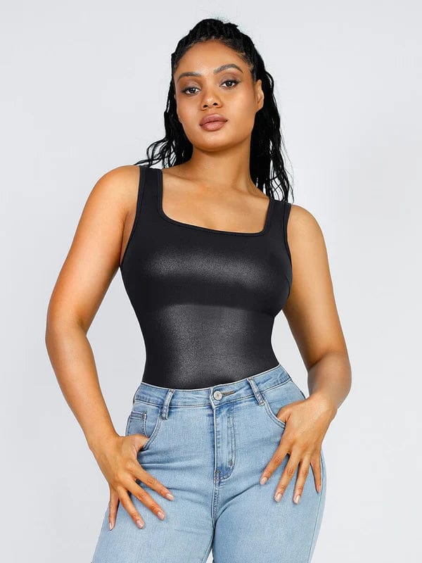 CurvyPower | NL bodysuit Elastic Tummy Control Shapewear Bodysuit in Faux Leather