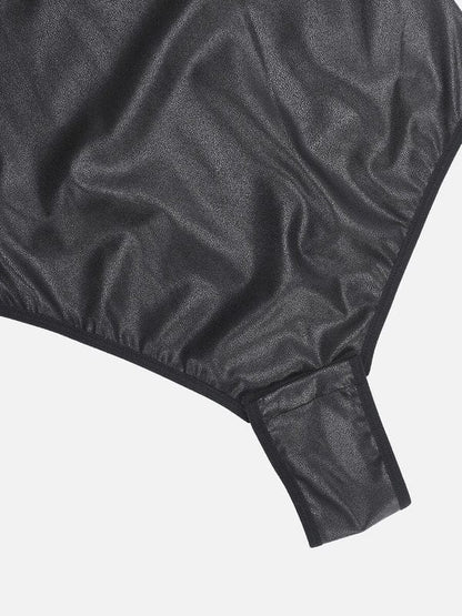 CurvyPower | NL bodysuit Elastic Tummy Control Shapewear Bodysuit in Faux Leather