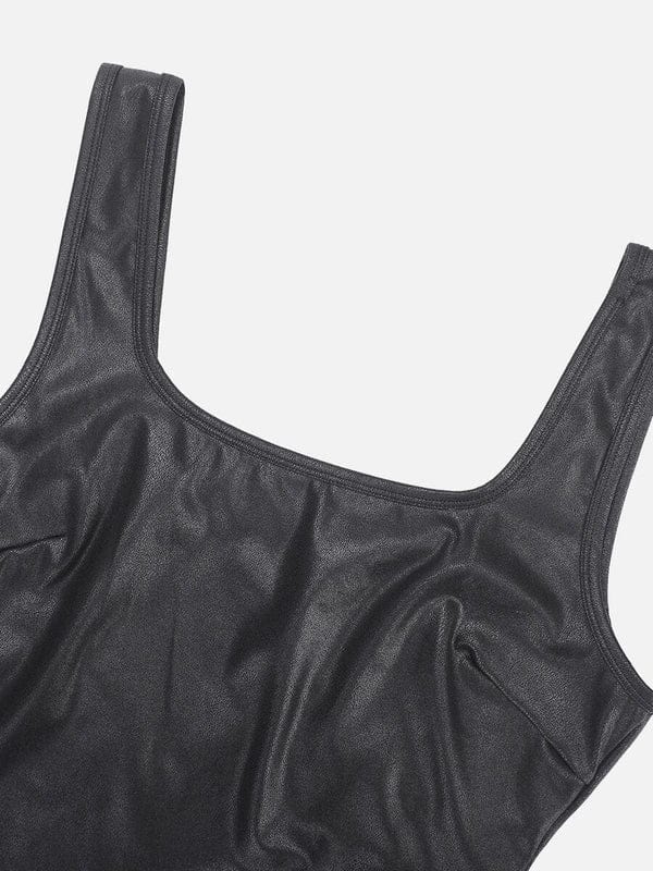 CurvyPower | NL bodysuit Elastic Tummy Control Shapewear Bodysuit in Faux Leather