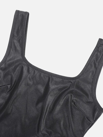 CurvyPower | NL bodysuit Elastic Tummy Control Shapewear Bodysuit in Faux Leather