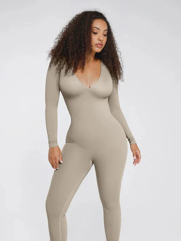 CurvyPower | NL bodysuit Gray / XS/S Deep V Whole Body Tummy Control Shaping Bodysuit