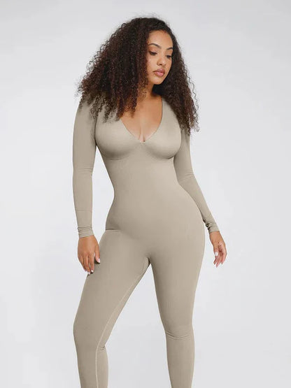 CurvyPower | NL bodysuit Gray / XS/S Deep V Whole Body Tummy Control Shaping Bodysuit