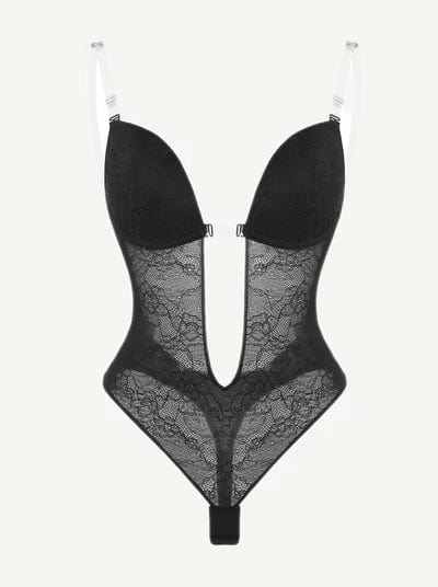 CurvyPower | NL bodysuit Lace-Trimmed Deep V Neck Shapewear Low Back Bodysuit