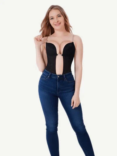 CurvyPower | NL bodysuit Lace-Trimmed Deep V Neck Shapewear Low Back Bodysuit