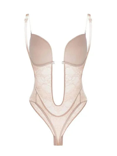 CurvyPower | NL bodysuit Lace-Trimmed Deep V Neck Shapewear Low Back Bodysuit