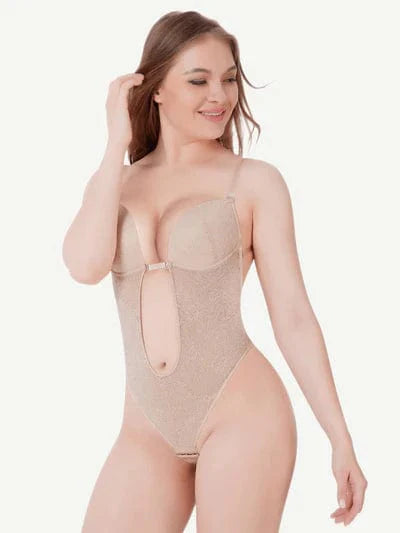 CurvyPower | NL bodysuit Lace-Trimmed Deep V Neck Shapewear Low Back Bodysuit
