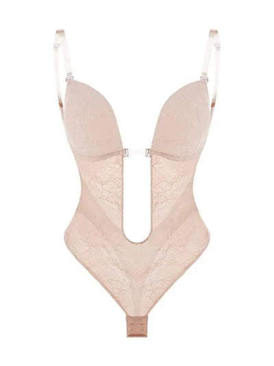 CurvyPower | NL bodysuit Lace-Trimmed Deep V Neck Shapewear Low Back Bodysuit