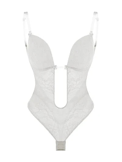 CurvyPower | NL bodysuit Lace-Trimmed Deep V Neck Shapewear Low Back Bodysuit