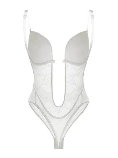 CurvyPower | NL bodysuit Lace-Trimmed Deep V Neck Shapewear Low Back Bodysuit