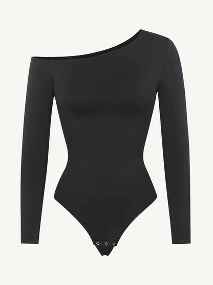 CurvyPower | NL bodysuit Long Sleeve and Diagonal Neck Compression Shapewear Thong  Bodysuit