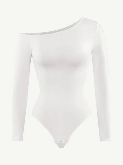 CurvyPower | NL bodysuit Long Sleeve and Diagonal Neck Compression Shapewear Thong  Bodysuit