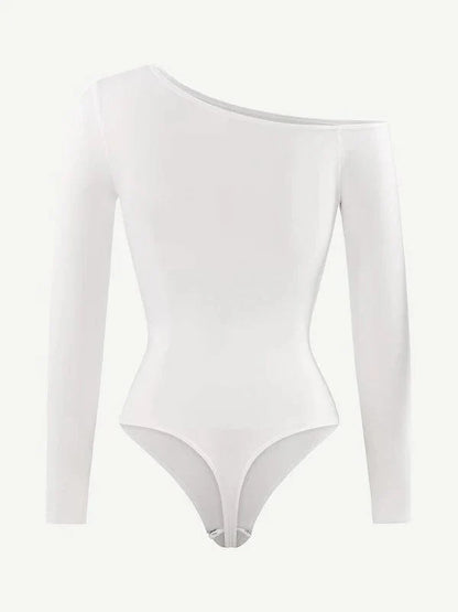 CurvyPower | NL bodysuit Long Sleeve and Diagonal Neck Compression Shapewear Thong  Bodysuit