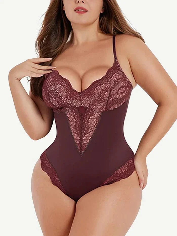 CurvyPower | NL bodysuit Red / S Elegant Lace Tummy Control Shapewear Bodysuit