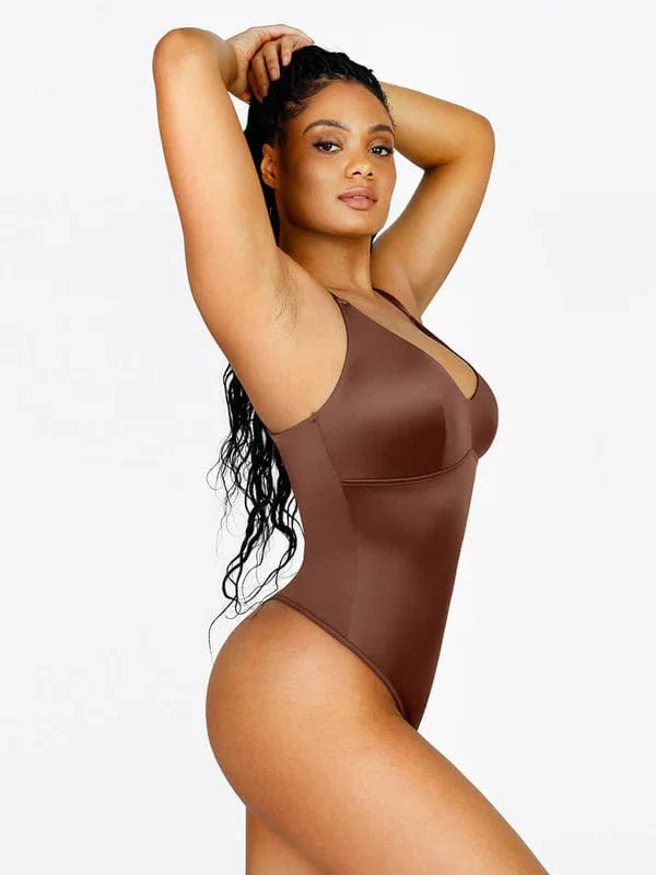 CurvyPower | NL bodysuit Tummy Control Elastic Mesh Shapewear Thong Bodysuit