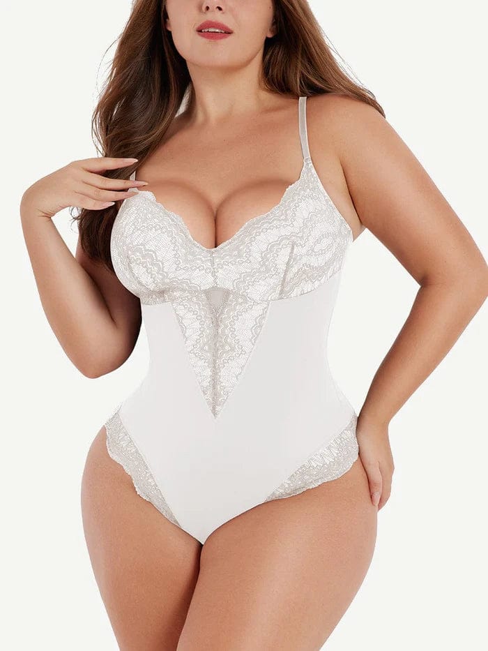 CurvyPower | NL bodysuit White / S Elegant Lace Tummy Control Shapewear Bodysuit