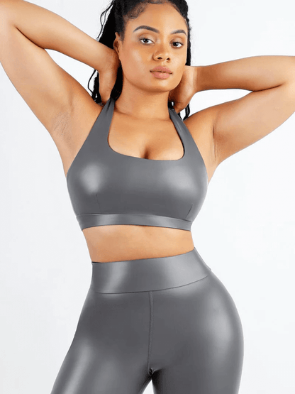 CurvyPower | NL Bras Light Gray / S Silver Film Shaping Sauna Sports Bra with Removable Cups