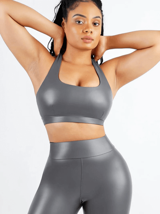 CurvyPower | NL Bras Light Gray / S Silver Film Shaping Sauna Sports Bra with Removable Cups