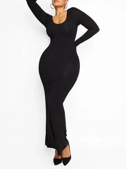 CurvyPower | NL Maxi Dress Black / S Built In Shapewear Long Sleeve Bodycon Maxi Dress