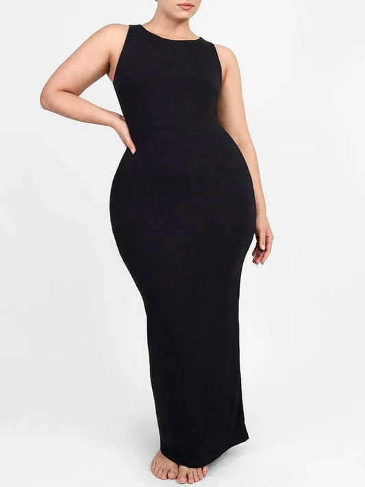 CurvyPower | NL Maxi Dress Black / S Light Support Round Neck Bodycon Long Dress