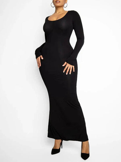 CurvyPower | NL Maxi Dress Built In Shapewear Long Sleeve Bodycon Maxi Dress