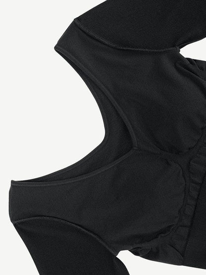 CurvyPower | NL Midi Dress Long Sleeve V Neck Bodycon Waist Cinching Shaper Midi Dress