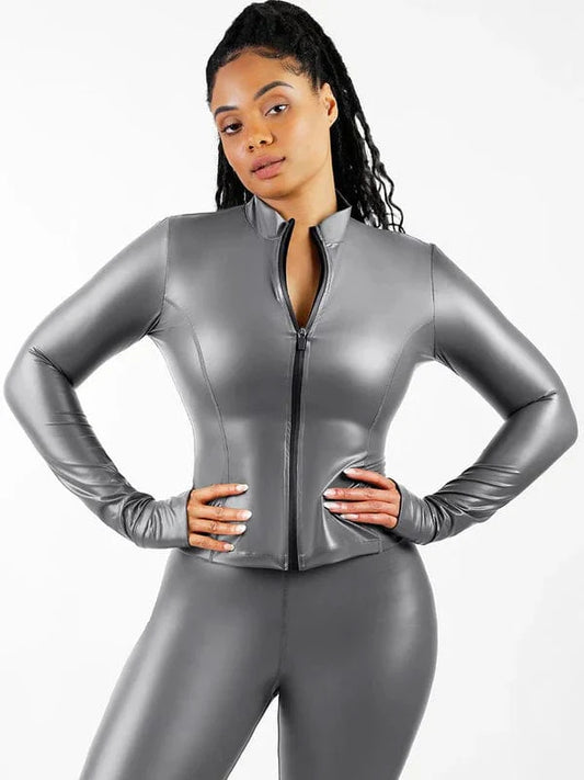 CurvyPower | NL Sauna Suit Light Gray / S Long Sleeve Silver Film Sauna Shaper Top