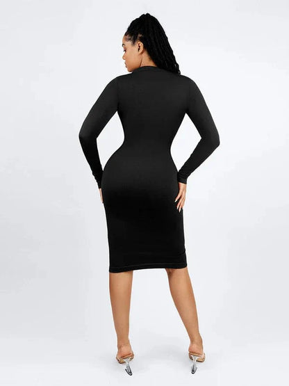 CurvyPower | NL Shirt Dress Tummy Control Retro Long Sleeve Shapewear Shirt Dress