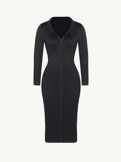 CurvyPower | NL Shirt Dress Tummy Control Retro Long Sleeve Shapewear Shirt Dress