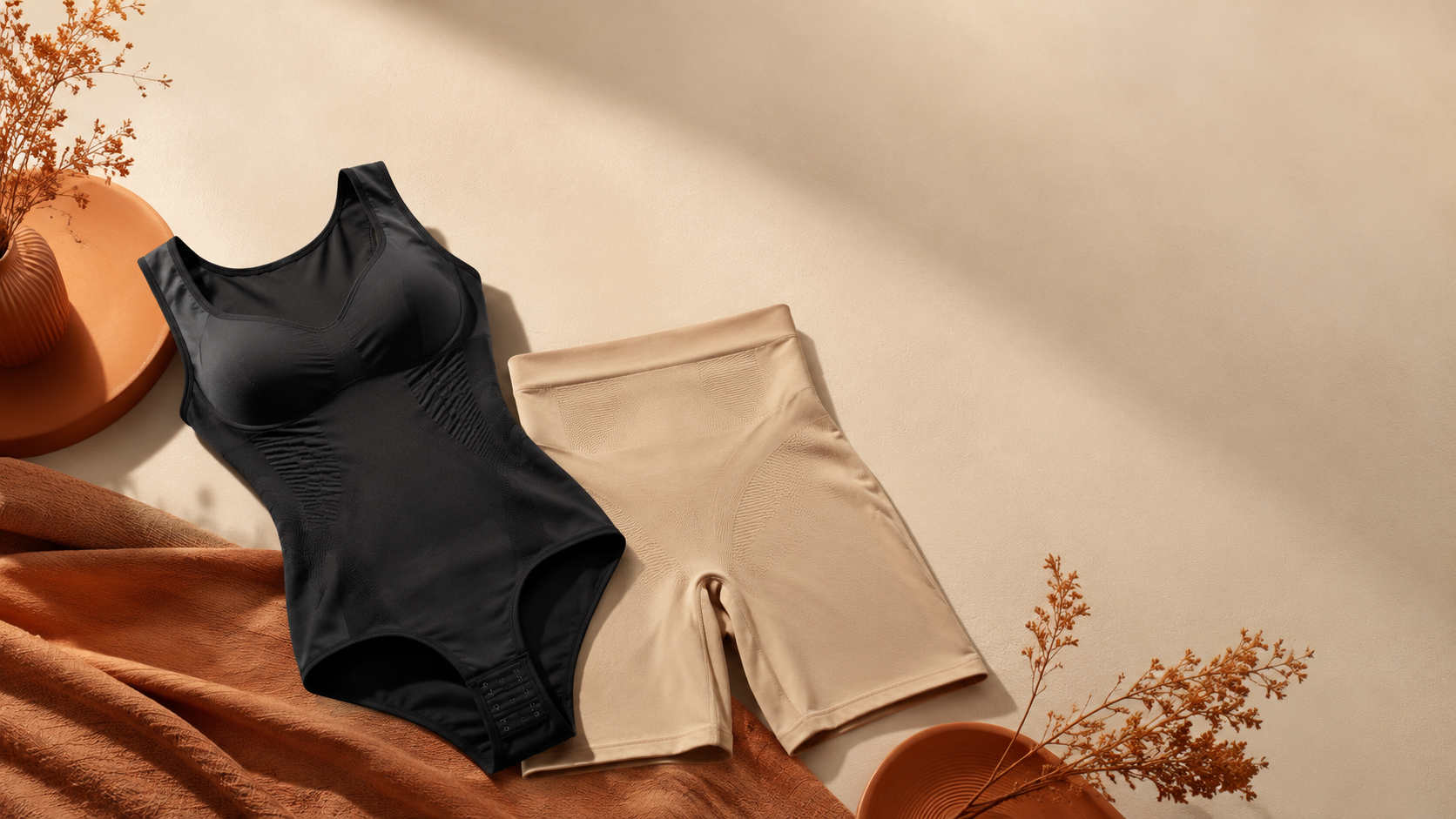 CurvyPower shapewear — vrouw draagt naadloze corrigerende body, comfortabel de hele dag