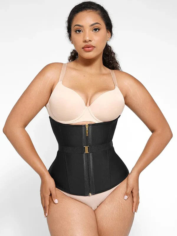 CurvyPower | NL Waist Trainer Black / S Steel-Boned Waist Trainer Shapewear with Fan Lacing and Adjustable Front Buckle