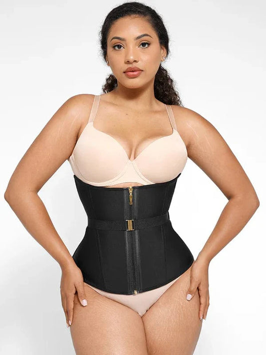 CurvyPower | NL Waist Trainer Black / S Steel-Boned Waist Trainer Shapewear with Fan Lacing and Adjustable Front Buckle